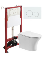 Комплект унитаза с инсталляцией безободковый Orange CI01-100W+APB188 кнопка смыва белый