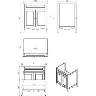 Тумба с раковиной орех 73 см Tiffany World Veronica Nuova VER2073-N+AR834BI*1 комплект