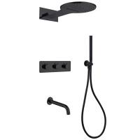Душевой комплект ABBER Wasser Kreis AF8150B скрытого монтажа с изливом, термостат, черная матовая