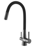 Смеситель для кухни однорычажный с каналом для питьевой воды и гибким изливом Agger Elegant A3230355 оружейная сталь матовая