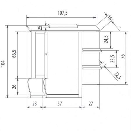 Зеркало со шкафчиком Eban FCPLS107SNnoce*1