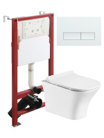 Комплект унитаза с инсталляцией безободковый Orange CI02-100W+APB288 кнопка смыва белый
