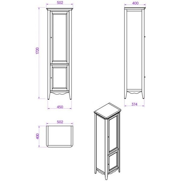 Шкаф-колонна напольная правая орех Tiffany World Veronica Nuova VER2050D-N