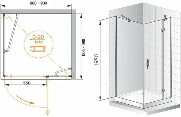 Душевой уголок (90х90) CEZARES BERGAMO BERGAMO-W-A-1-90-C-Cr-R