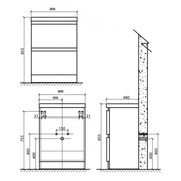 База под раковину напольная BelBagno ENERGIA-N-800-2C-PIA-BL Bianco Lucido