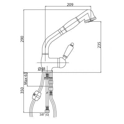 Смеситель для кухни с выдвижным душем Cezares Vintage VINTAGE-LLDM-03/24-Sw