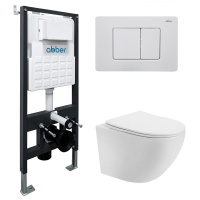 Комплект подвесной унитаз ABBER Bequem AC1100T белый с инсталляцией AC0105 и кнопкой AC0120MW белая матовая