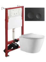 Комплект унитаза с инсталляцией безободковый Orange CI07-150W+APB144 кнопка смыва черный