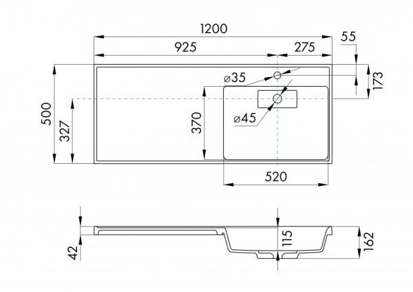 Раковина Aquaton Лондри 1200 графит правая 1A72243KLH21R
