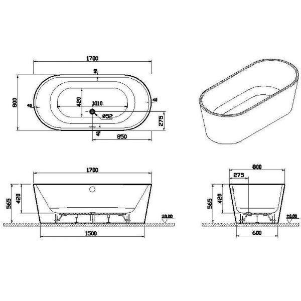 Акриловая ванна Vitra Geo (170x80) 65370006000 Акриловая ванна Vitra Geo (170x80) 65370006000