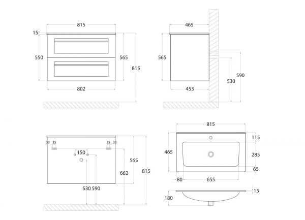 База под раковину напольная Art&max AM-Platino-800-2C-SO-NM-Cer Черный