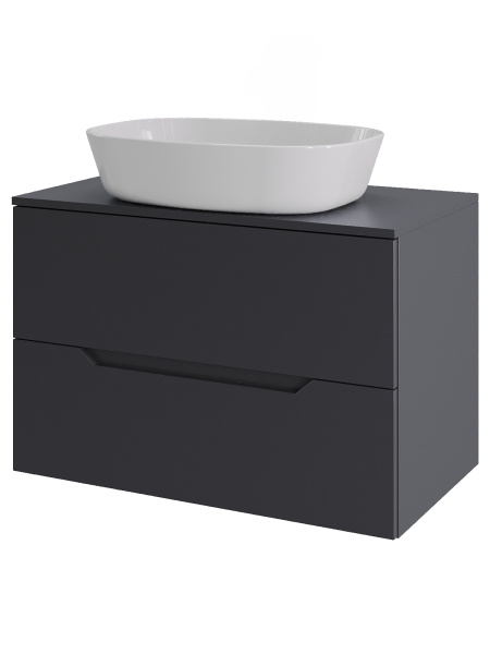 Тумба с раковиной подвесная 70 см, Orange Line Li-70TugMDF+B08-500W графит/белый