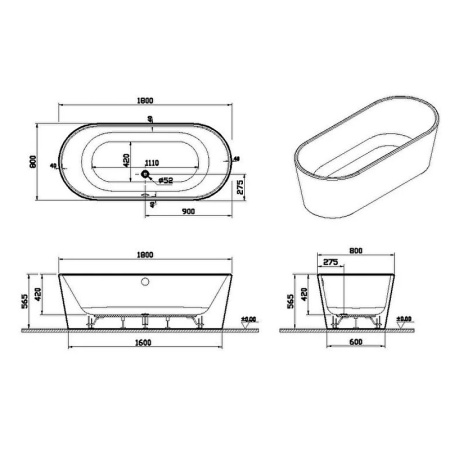 Акриловая ванна Vitra Geo (180x80) 65380006000