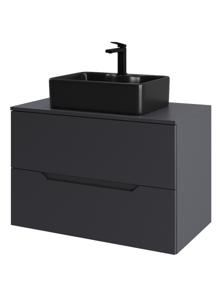 Тумба с раковиной подвесная 80 см, Orange Line Li-80TugMDF+B01-475MB графит/черный