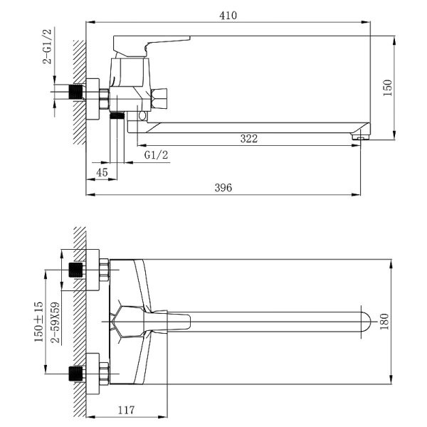 Смеситель для ванны универсальный Rossinka RS44 (RS44-32)