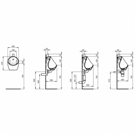 Писсуар со стандартным смывом верхняя подводка с внешним сифоном Ideal Standard SPHERO MINI E189301