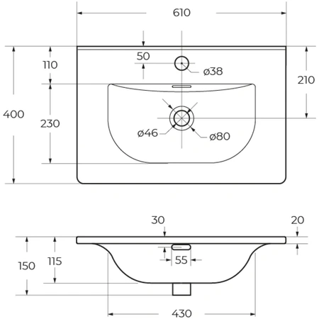 Раковина (61х40) BelBagno BB-8099-3-60  белый
