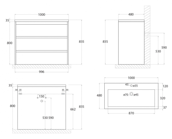 База под раковину Art&max FAMILY-1000-3C-PIA-CV Cemento Veneto