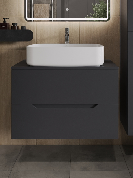 Тумба с раковиной подвесная 80 см, Orange Line Li-80TugMDF+B07-600W графит/белый