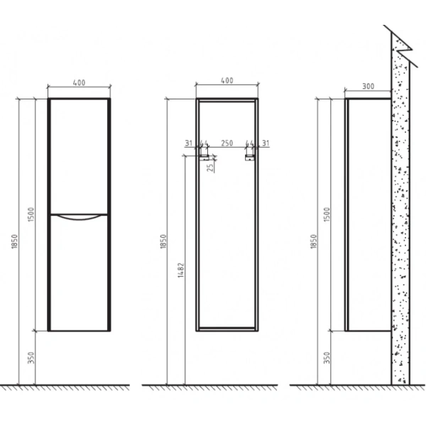 Пенал BelBagno ANCONA-N-1500-2A-SC-BL-R Bianco Lucido