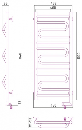Полотенцесушитель Электрический Cунержа Элегия 2.0 Правый (1000x400) Матовый ЧЁРНЫЙ 31-5219-1040