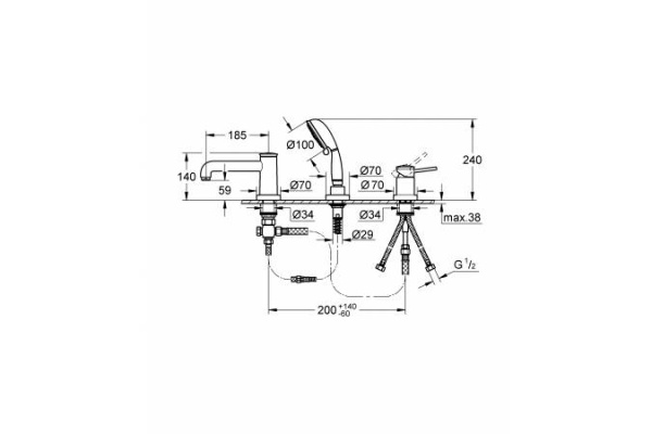 Смеситель для ванны на бортик ванны GROHE BauClassic 25118 00A (2511800A) хром
