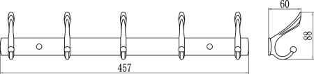 Планка с крючками 5 крючков Savol S-00115B