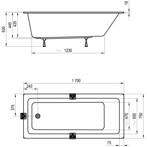 Акриловая ванна (170x75) Ravak 10° Slim CA71300000 Акриловая ванна (170x75) Ravak 10° Slim CA71300000