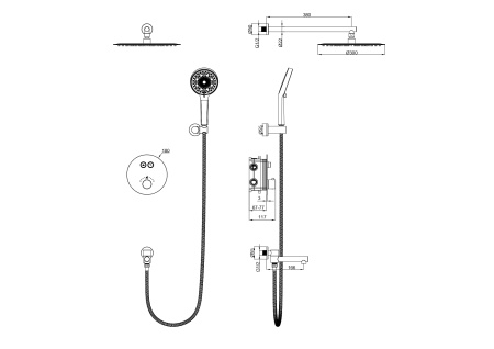 Душевая система с термостатом встраиваемая WONZON & WOGHAND STICK, темный графит WW-88929010-BGM