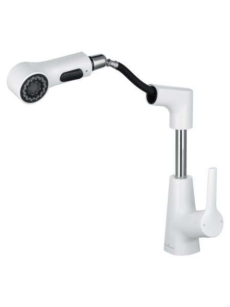 Смеситель для раковины с выдвижным изливом WONZON & WOGHAND, белый матовый WW-121B108-MW Смеситель для раковины с выдвижным изливом WONZON & WOGHAND, белый матовый WW-121B108-MW