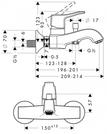 Смеситель для ванны Hansgrohe Metris Classic 31478000