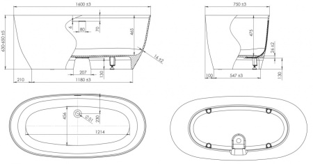 Ванна из искусственного камня Astra-Form Атрия RAL (160х75) 01020047 RAL глянец 