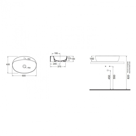 Раковина накладная Azzurra Elegance Circle ELLA060420CMBI/(ECI60M bi)*1