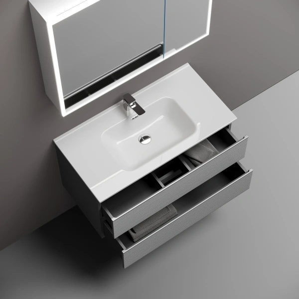 Тумба без раковины подвесная 90 см Sancos Folk FL90ES светло-серый матовый 