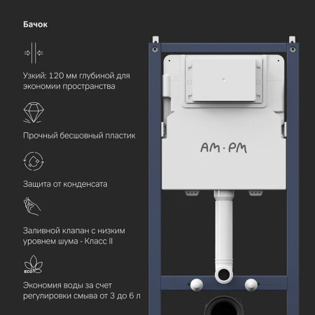 Инсталляция для подвесного унитаза Am.Pm PrimeFit I012709.0251 с кнопкой смыва, хром глянец
