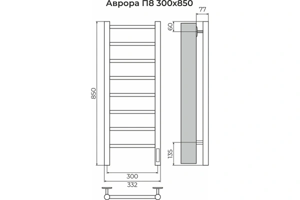 Полотенцесушитель электрический (30х85) П8 Terminus Аврора 4670078541833 хром