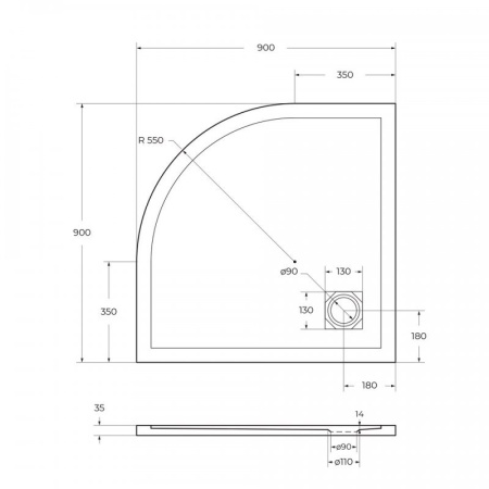 Поддон из искусственного мрамора BelBagno TRAY-MR-UNO-R-90-550-35-W-CR