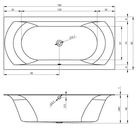 Акриловая ванна с тонким бортом Riho Linares (190x90) B143001005 без гидромассажа