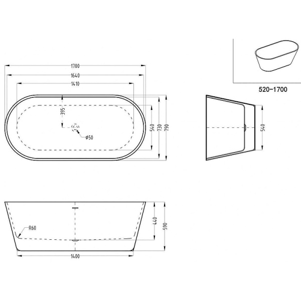 Акриловая ванна (170х79) Art&Max AM-520-1700-790 белый
