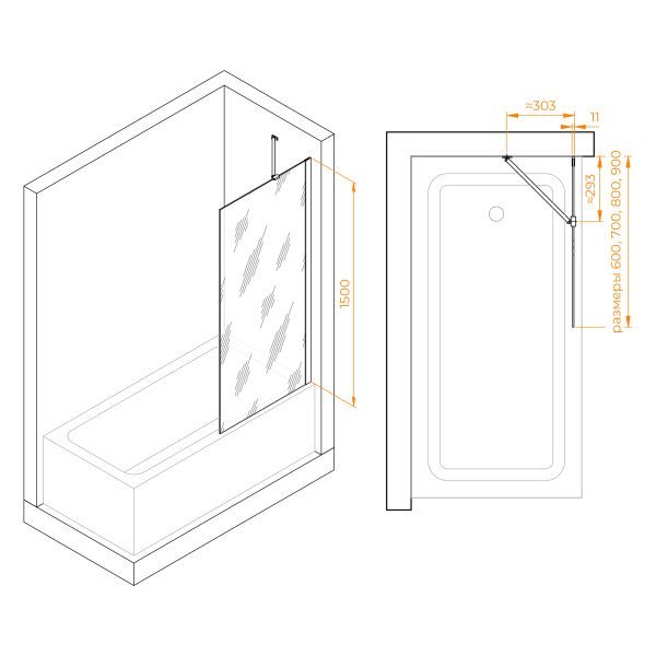 Шторка на ванну 90 см RGW Screens SC-150 351115009-11 прозрачное