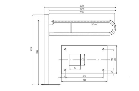 Поручень U-образный откидной, 93 см Bemeta Help 301107601