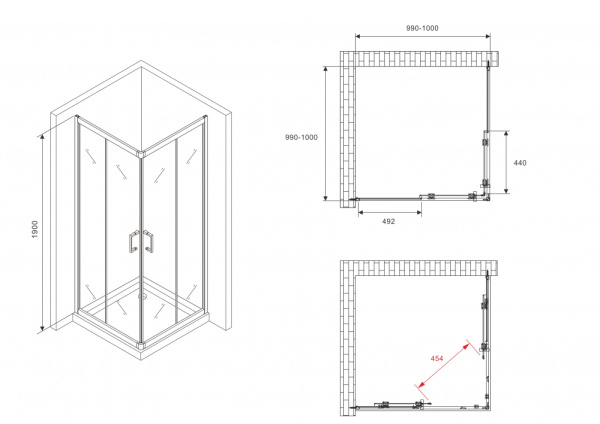 Душевой уголок (100х100) ABBER Schwarzer Diamant AG021005 хром
