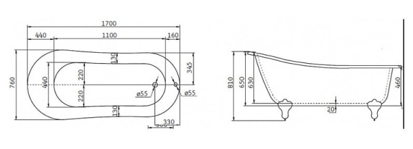 Акриловая ванна (170х76) BelBagno BB06-1700 Акриловая ванна (170х76) BelBagno BB06-1700