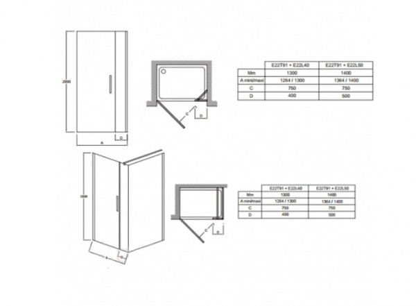 Неподвижный элемент душевого ограждения 40 см, прозрачное стекло, Jacob Delafon Contra E22L40-GA
