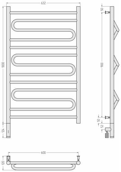 Полотенцесушитель электрический (100х60) Cунержа Элегия 3.0 30-5818-1060 левый