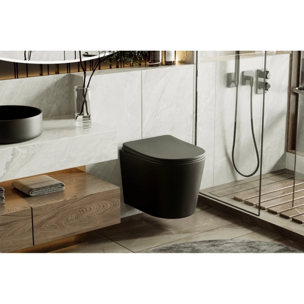 Унитаз ABBER Bequem AC1102TMB подвесной черный матовый, безободковый, смыв торнадо