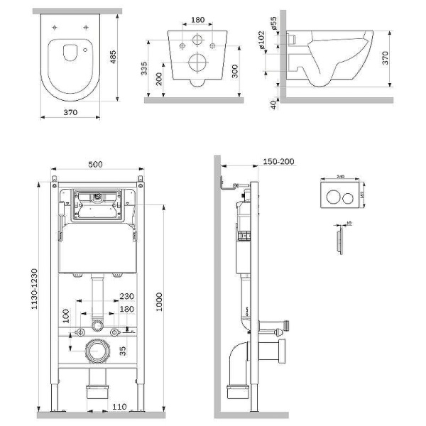 Комплект унитаза с инсталляцией Am.Pm Sense FlashClean Like IS90151.741701 с сиденьем микролифт, кнопка хром глянец