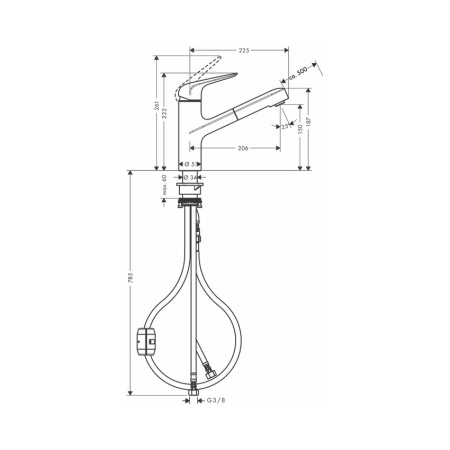 Смеситель для кухни с выдвижным изливом Eco Hansgrohe Focus M42 71865000 хром