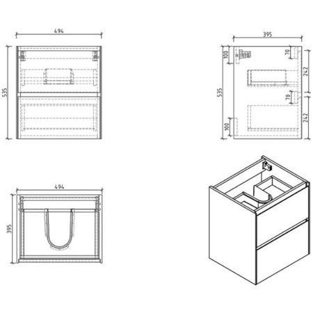 База под раковину подвесная BelBagno PIETRA MINI-500AS-2C-SO-BL Bianco Lucido
