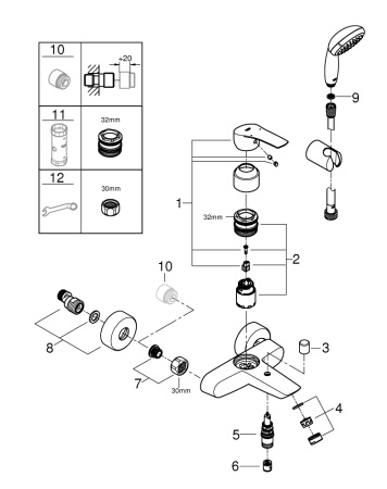 Смеситель для ванны GROHE Eurosmart New 33302 003 (33302003) хром